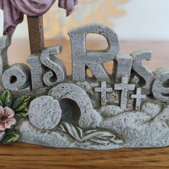 He Is Risen Easter Decor Hanging Wood Sign And Resin Figurine Easter Religious - Picture 5 of 10